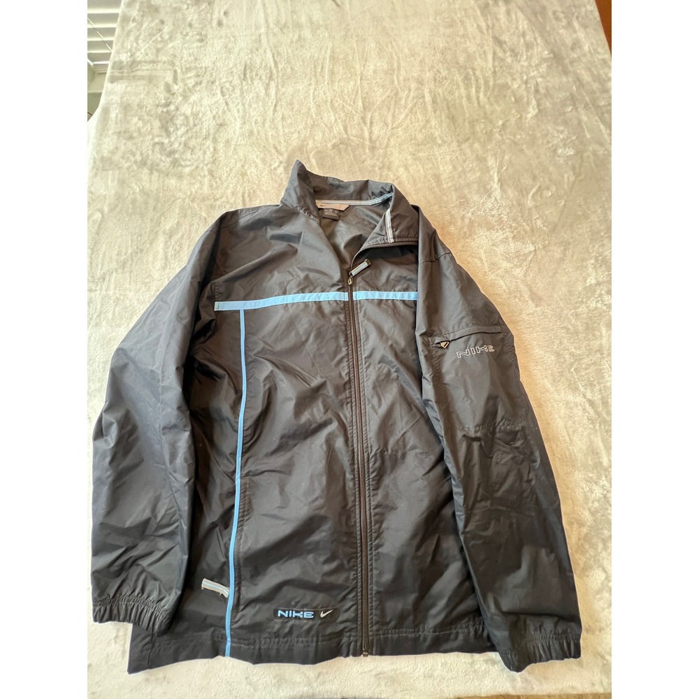 Nike Windbreaker Jacket Mens XL Black Light Blue Full Zip Nylon Track Coat